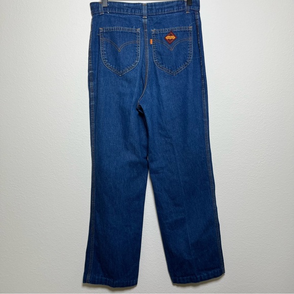 VTG‎ 70s Levi's Women Jeans 28" Wide Leg Flare Orange Tab Little E Dark Wash - Picture 1 of 13